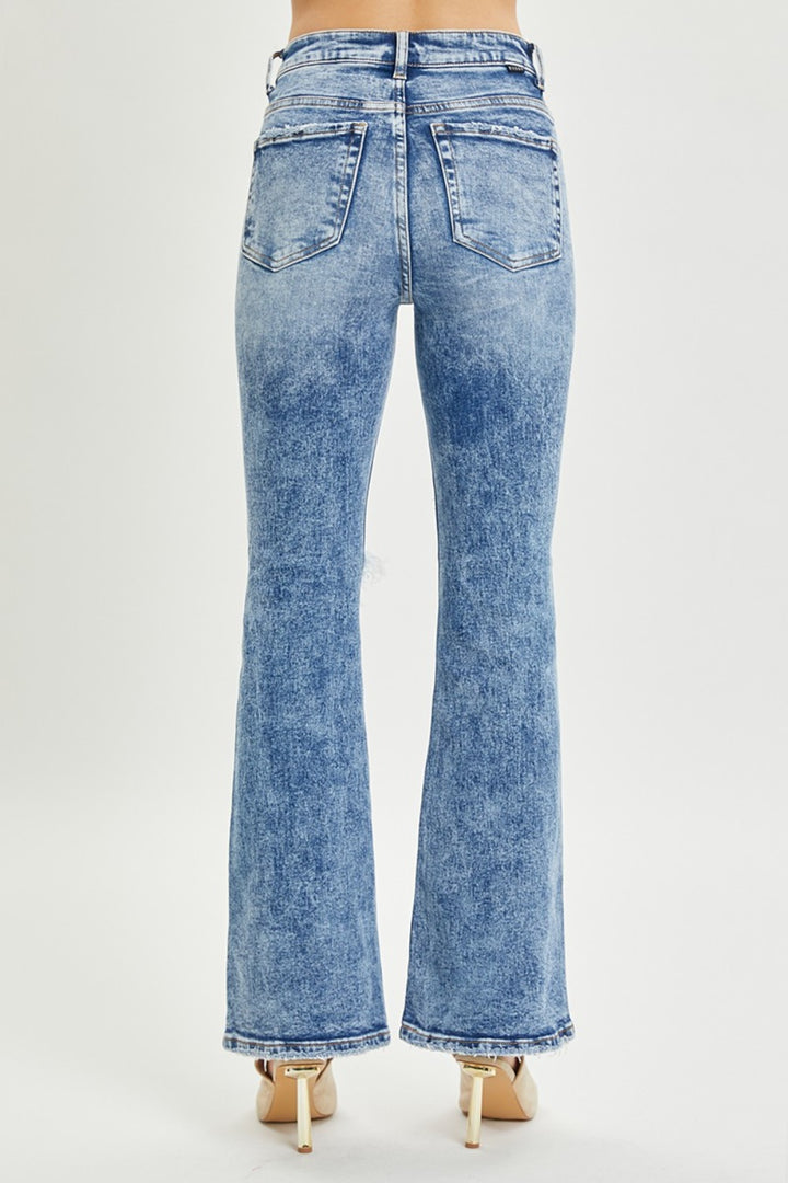 RISEN Full Size High Rise Distressed Flare Jeans Trendsi