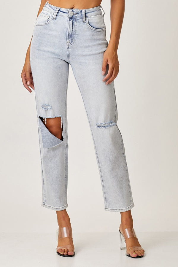 RISEN High Rise Distressed Relaxed Jeans Trendsi