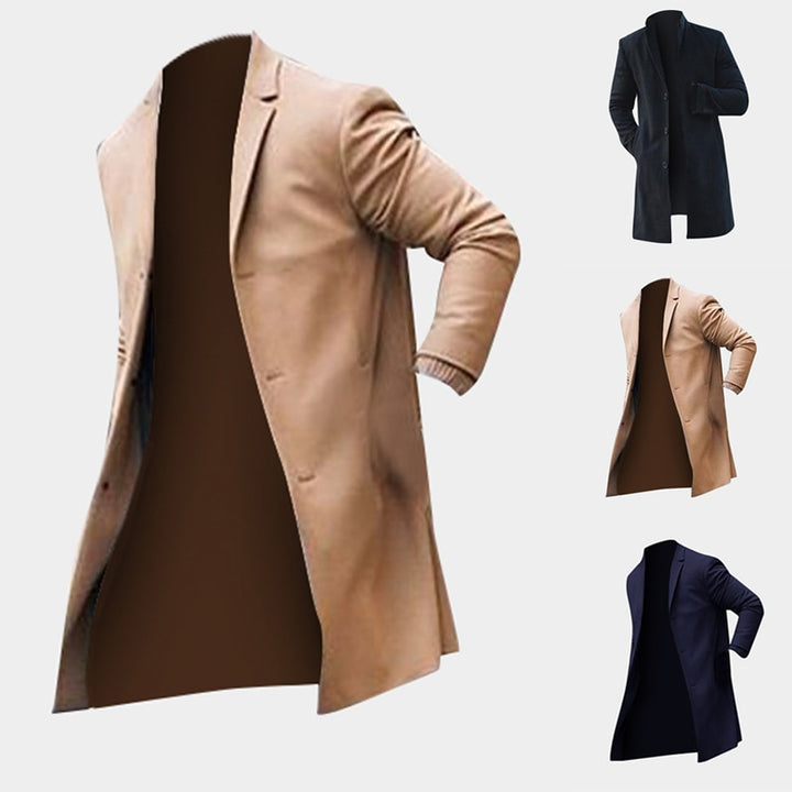 Fashion Winter Men's Trench Long Jackets Coats Overcoat Classic Jackets Solid Slim Fit Outwear Hombre Men Clothes Khaki Black-Super Amazing Store