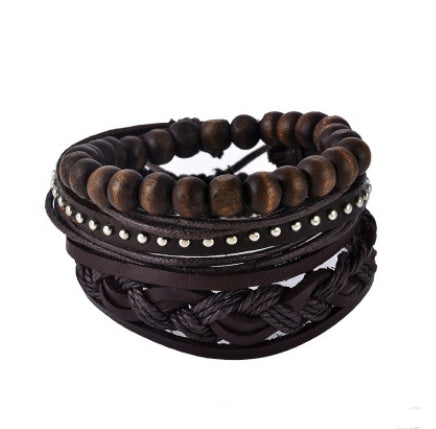 Leather Bracelet Men Multilayer Bead Bracelet Punk Wrap Bracelets for Women Vintage punk Men Jewelry Q2