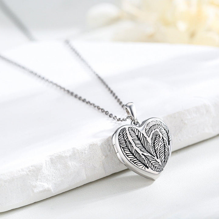 Heart Shaped Locket Necklace That Holds Pictures Photo Keep Someone Near to You "My Heart Belongs to You" Heart Feather Pendant Necklace - Super Amazing Store