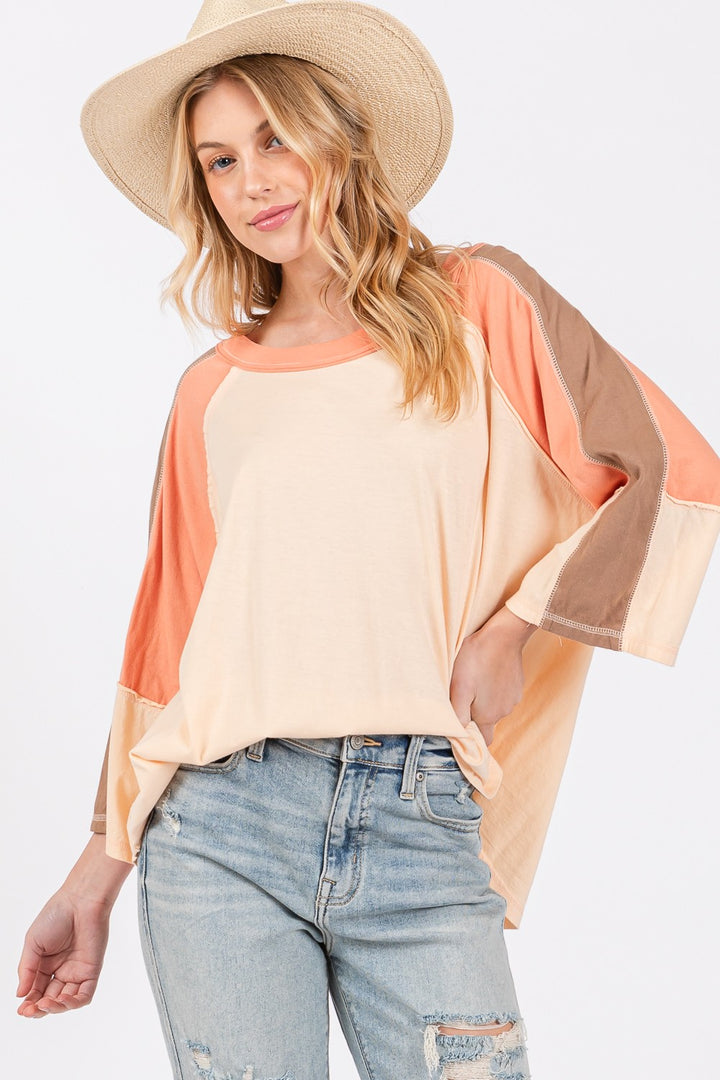 SAGE + FIG Color Block Curved Hem T-Shirt Trendsi