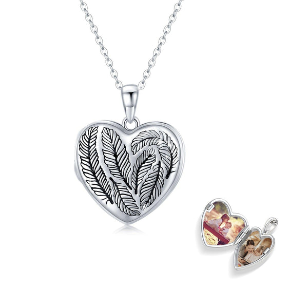 Heart Shaped Locket Necklace That Holds Pictures Photo Keep Someone Near to You "My Heart Belongs to You" Heart Feather Pendant Necklace - Super Amazing Store