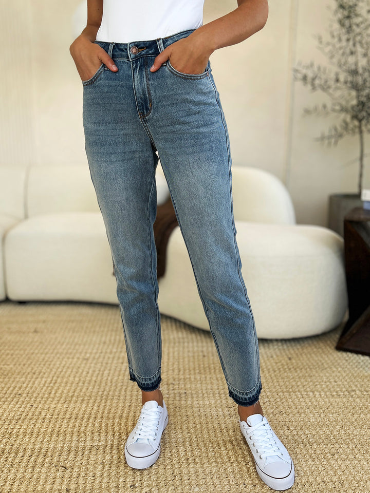 Judy Blue Full Size Mid Rise Rigid Magic Release Hem Jeans Trendsi