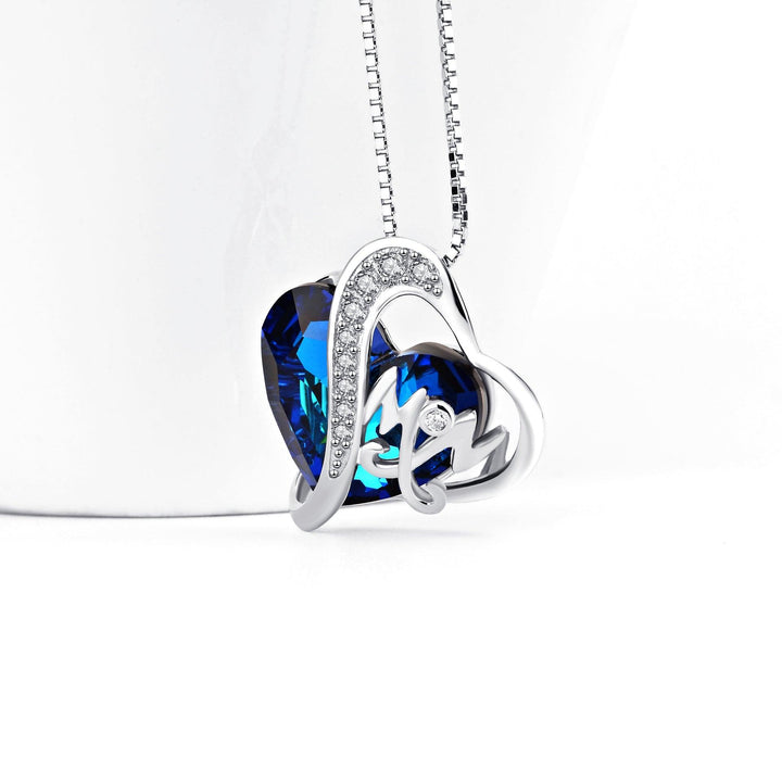 Mom Pendant Necklace Blue Heart Crystal Jewelry for Mom Grandma - Super Amazing Store