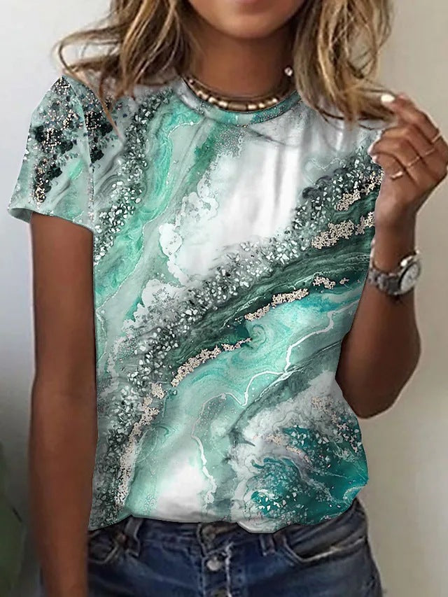 Gradient Print Shirts For Women Loose Casual Short Sleeve - Super Amazing Store