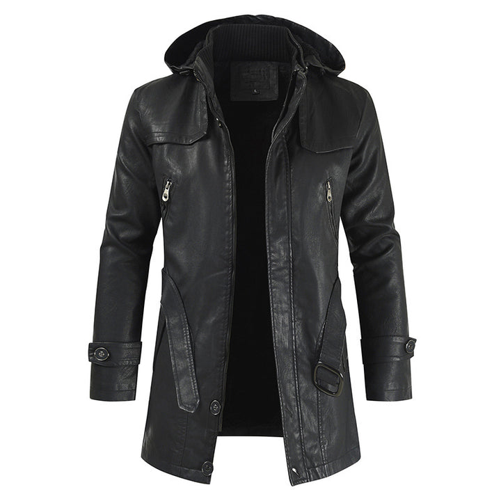 Leather jacket hooded slim coat-Super Amazing Store