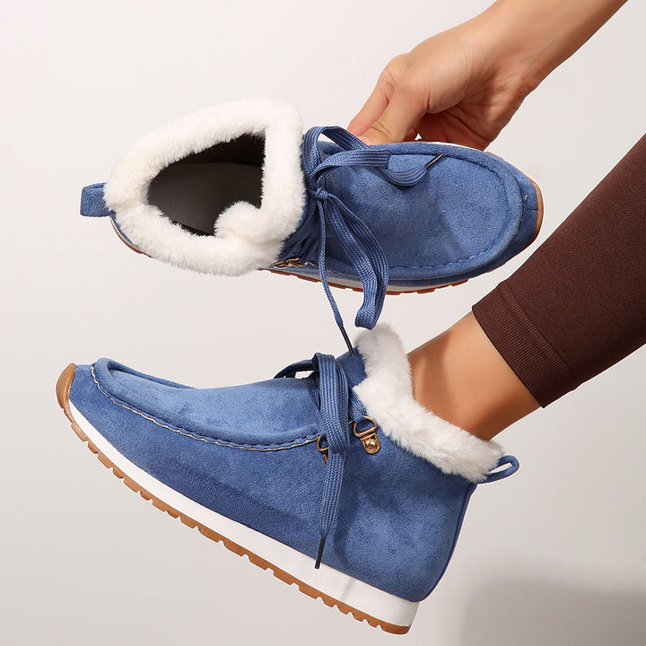 Winter Lace-up Snow Boots Casual Warm Plush Flat Shoes Women's Fleece Ankle Boot Super Amazing Store