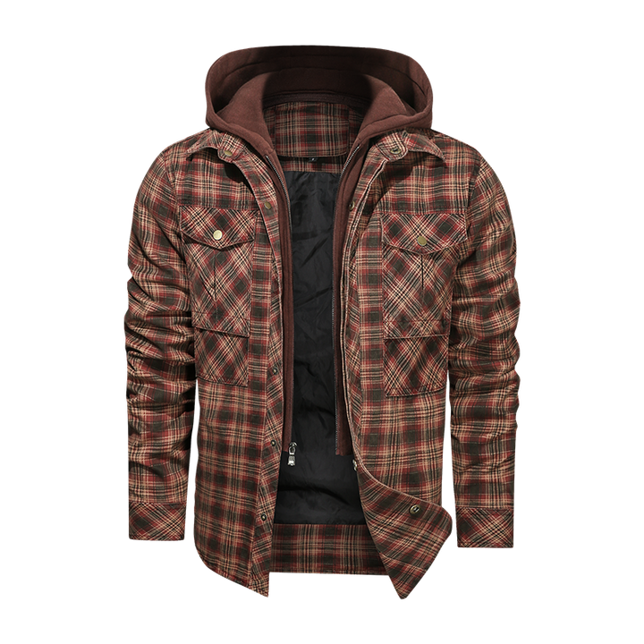 Men's Long-sleeved Plaid Jacket Regular Fit Fleece Detachable Hoodies Jackets - Super Amazing Store