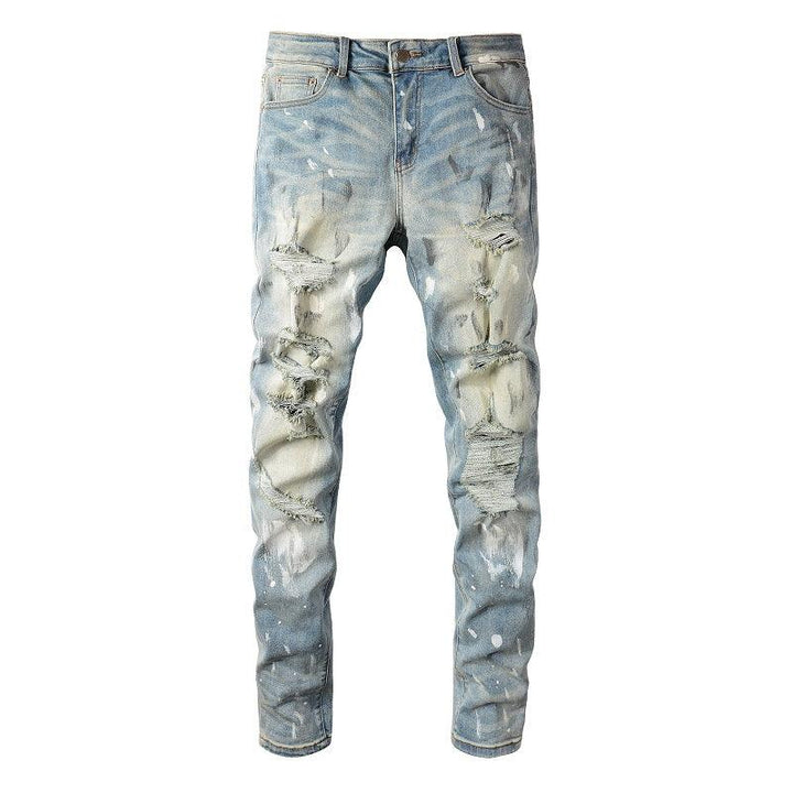 Torn Graffiti Old Wash Stretchy Slim Jeans Men - Super Amazing Store