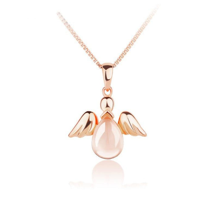 Stall Goods Korean Necklace Rose Gold Plated Synthetic Ross Quartz Pink Crystal Angel Women's Pendant Clavicle Chain Jewelry - Super Amazing Store