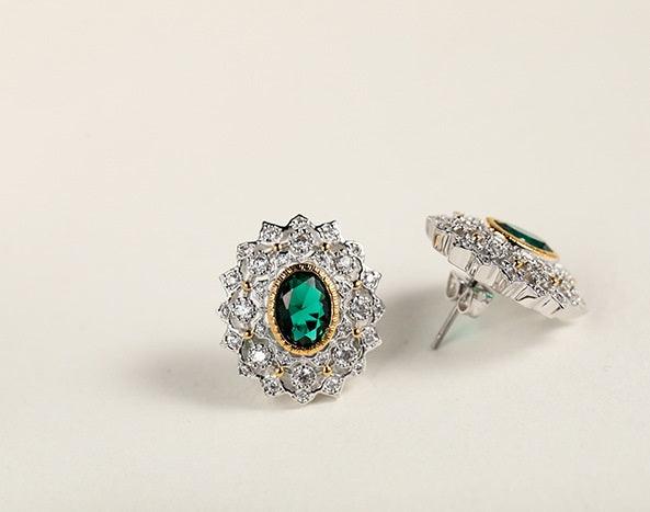 Craft retro hollow green zircon 925 Silver Earrings - Super Amazing Store