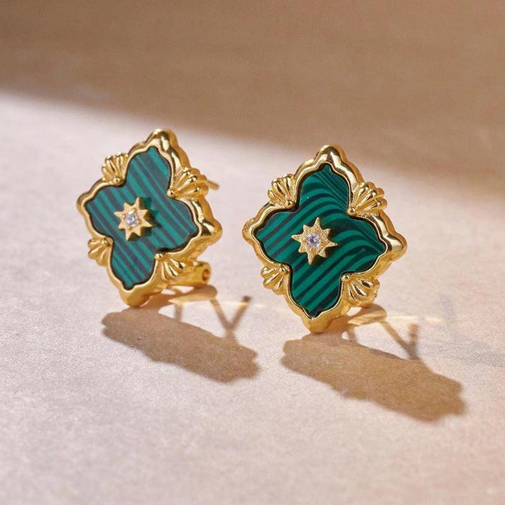 S925 Silver Gold Plated Clover Set Drilled Chachte Earrings - Super Amazing Store