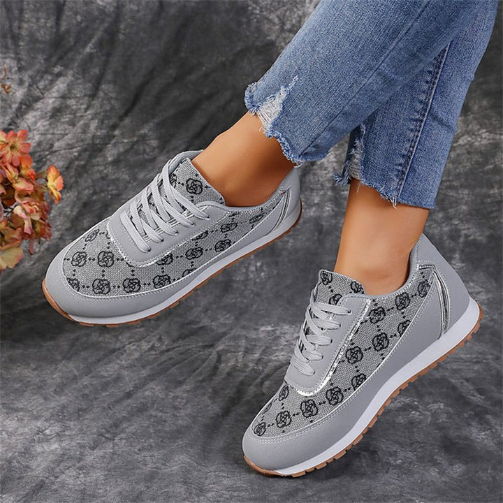 Flower Print Lace-up Casual Lightweight Breathable Sneakers Running Sports Shoes Women Flats Q2