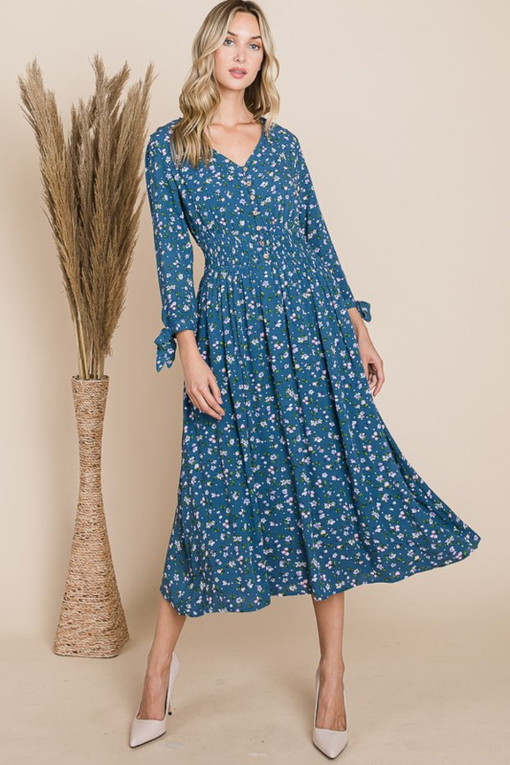 Reborn J Floral V-Neck Midi Dress Trendsi