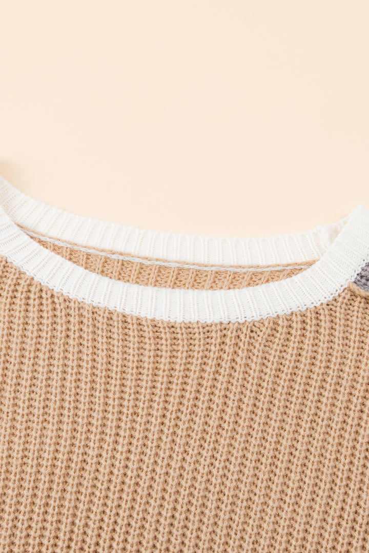 Color Block Round Neck Drop Shoulder Sweater Trendsi