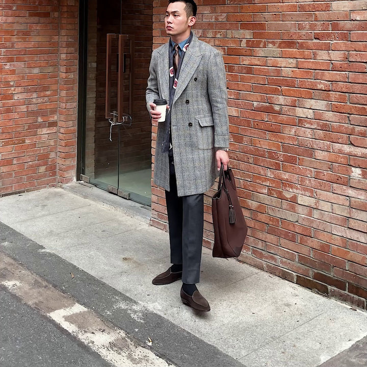 Retro High-quality Wool Plaid Polo Coat Q2