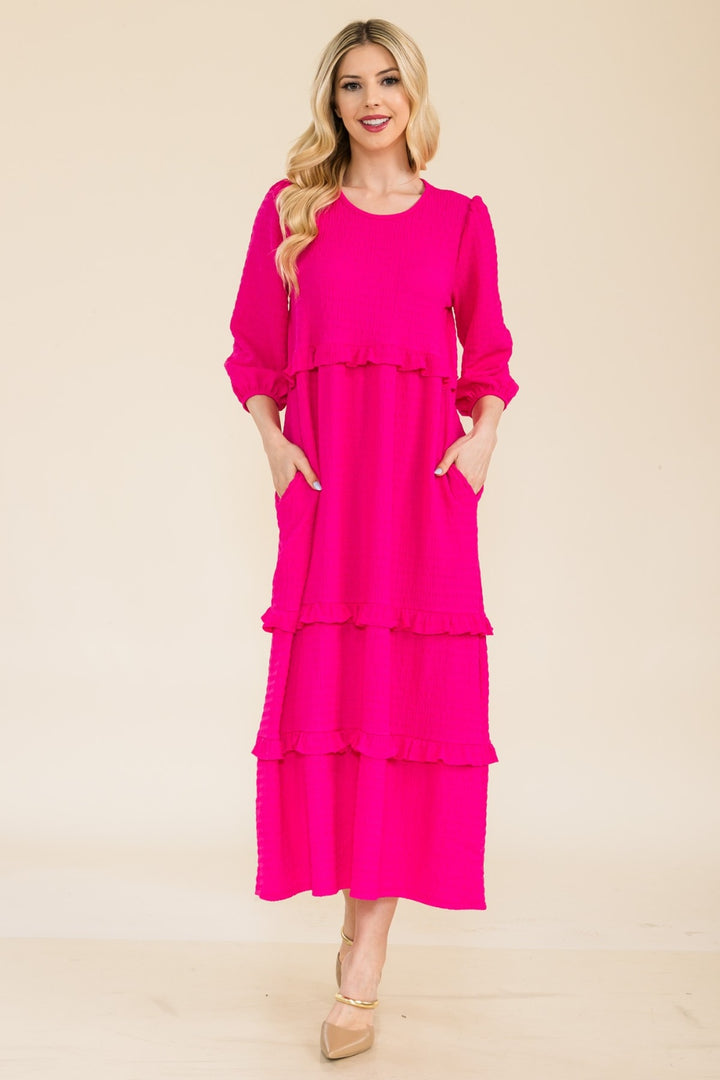 Celeste Full Size Tiered-Ruffle Midi Dress Trendsi