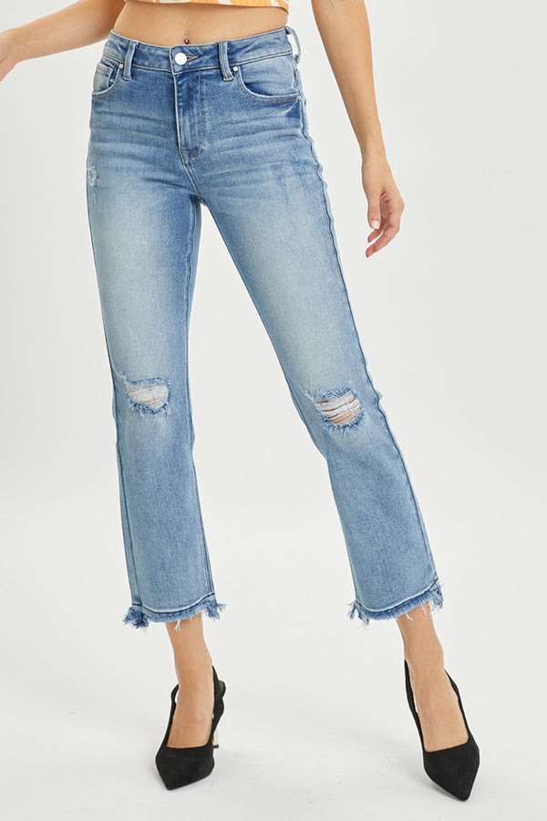 RISEN Full Size High Rise Distressed Cropped Straight Jeans Trendsi