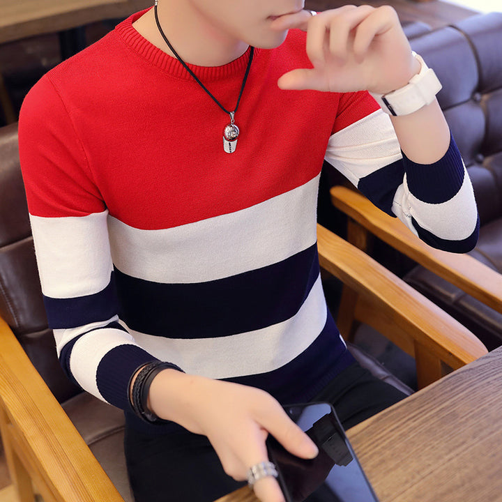 Men's Sweater Knit Sweater Pullover Slim Round Neck Sweater - Super Amazing Store