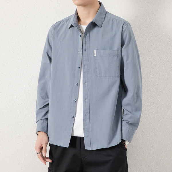 Solid Color Lapel Long Sleeve Shirt With Pockets Loose Casual Jacket Shirt Men's Tops Clothing Q2