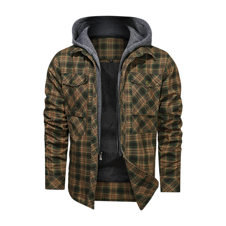 Men's Long-sleeved Plaid Jacket Regular Fit Fleece Detachable Hoodies Jackets - Super Amazing Store