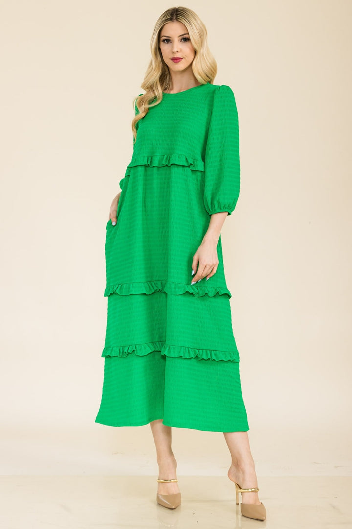 Celeste Full Size Tiered-Ruffle Midi Dress Trendsi