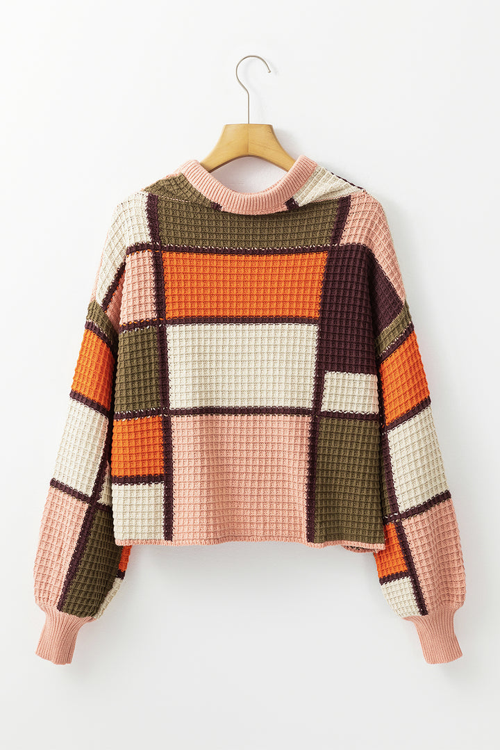 Drawstring Color Block Mock Neck Sweater Trendsi