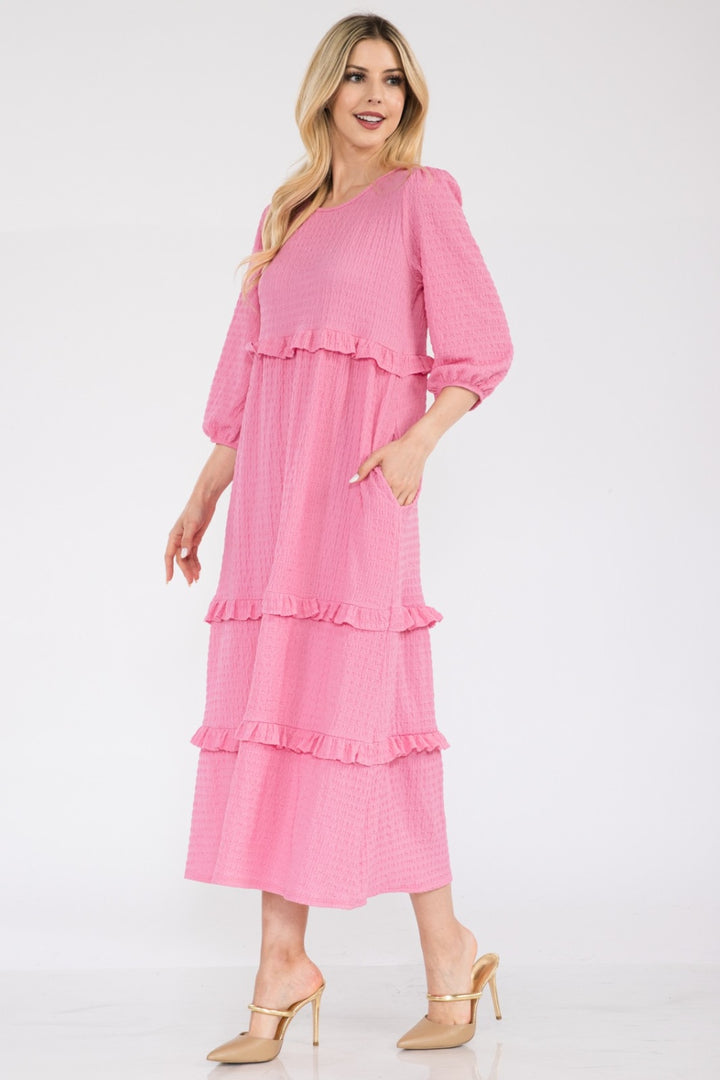 Celeste Full Size Tiered-Ruffle Midi Dress Trendsi