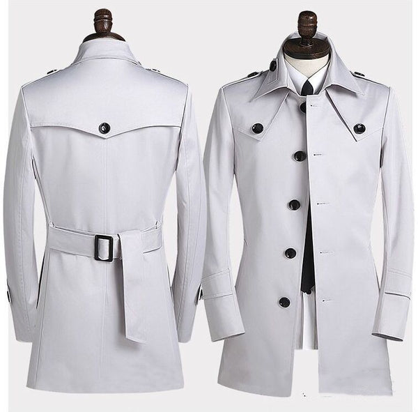 Men's Lapel Trench Coat Korean Version Slim Single Breasted Medium Length Q2