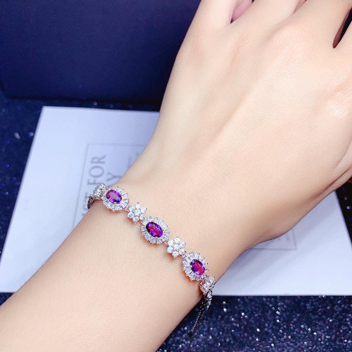 Natural Amethyst Bracelet Women S925 Sterling Silver Plated 18k Gold Inlaid Light Luxury - Super Amazing Store