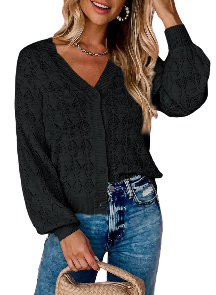 Fashion  Sleeve Front-open V-neck Knitted Cardigan - Super Amazing Store