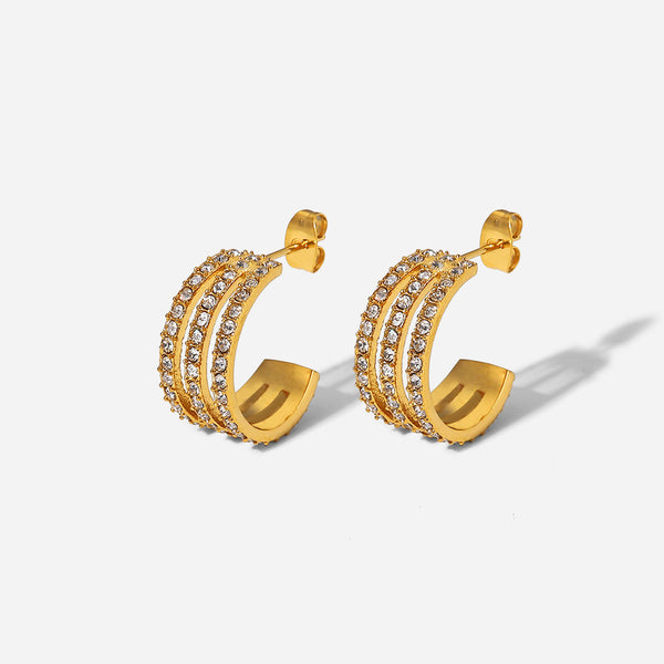 Stainless Steel Inlaid Zircon C-Hoop Earrings Trendsi