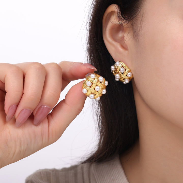 Copper Shell Pearl Stud Earrings Trendsi