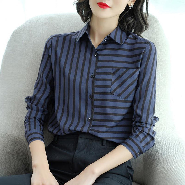 New Striped Chiffon Shirts Ladies Shirts Professional Wear Western Style - Super Amazing Store