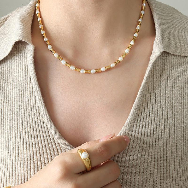 Heavy Industry Exaggerated Geometry Freshwater Pearl Necklace Bracelet - Super Amazing Store