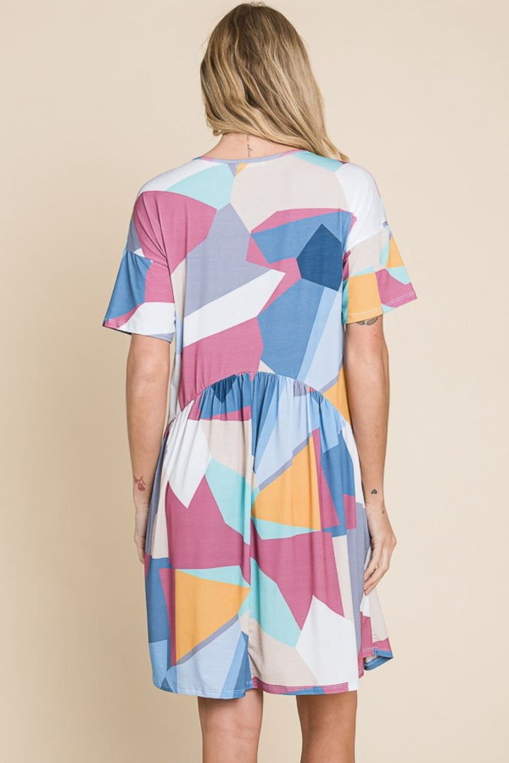 BOMBOM Ruched Color Block Short Sleeve Dress Trendsi