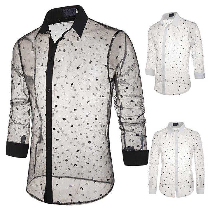 Sexy Black Lace Shirt Men New See Through Mens Dress Shirts - Super Amazing Store