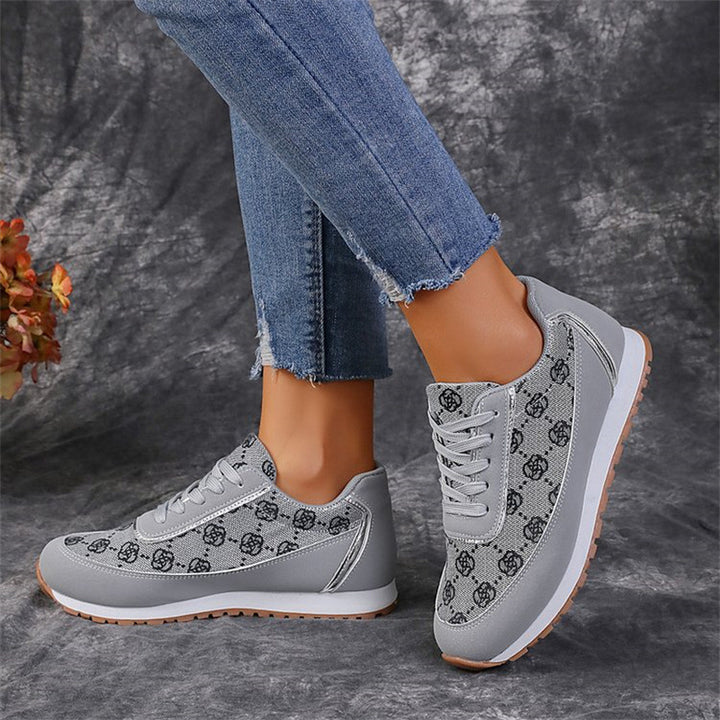 Flower Print Lace-up Casual Lightweight Breathable Sneakers Running Sports Shoes Women Flats Q2