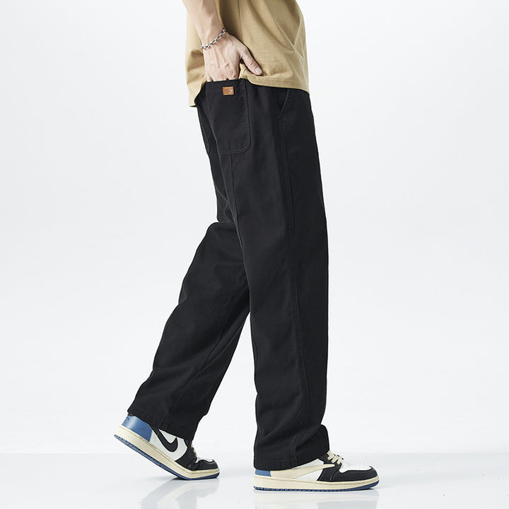 Pure Cotton Casual Pants Men's Autumn And Winter Fleece-lined Thickened Straight Trousers Q2