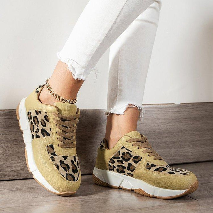 Large Size Leopard Print Casual Pumps Women's Spring And Autumn New Flat Lace-up Sports Casual Shoes - Super Amazing Store