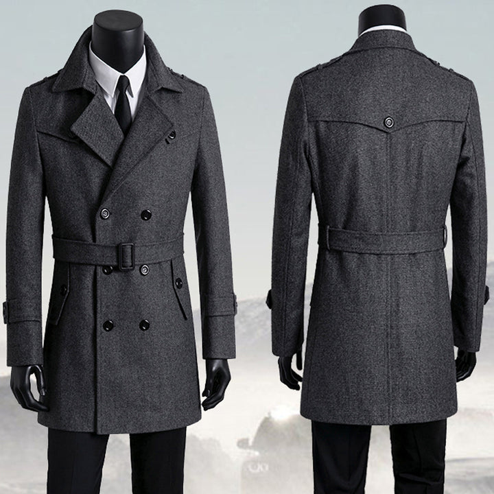 Tweed Coat Men's Trench Coat Medium Length Korean Version Q2