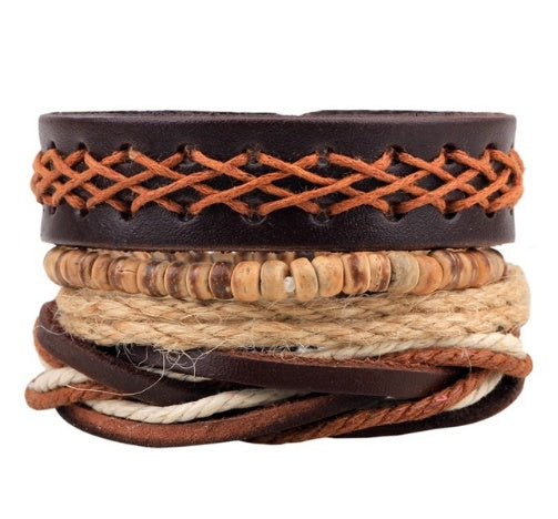 Leather Bracelet Men Multilayer Bead Bracelet Punk Wrap Bracelets for Women Vintage punk Men Jewelry Q2