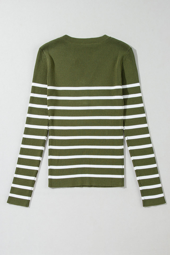 Striped Contrast Long Sleeve Knit Top Trendsi