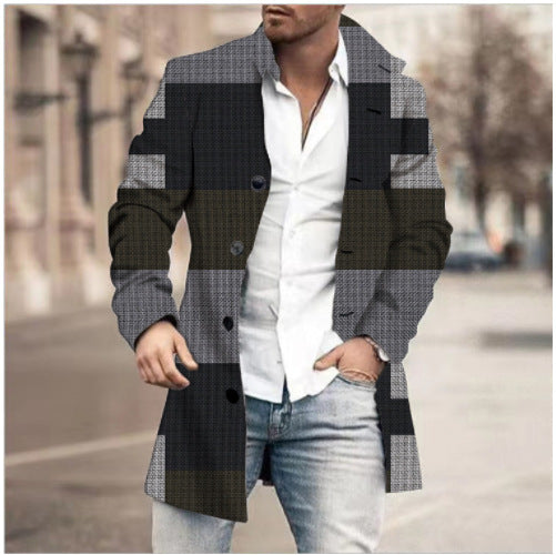 Men's Woolen Stand Collar Mid-length Casual Coat Q2