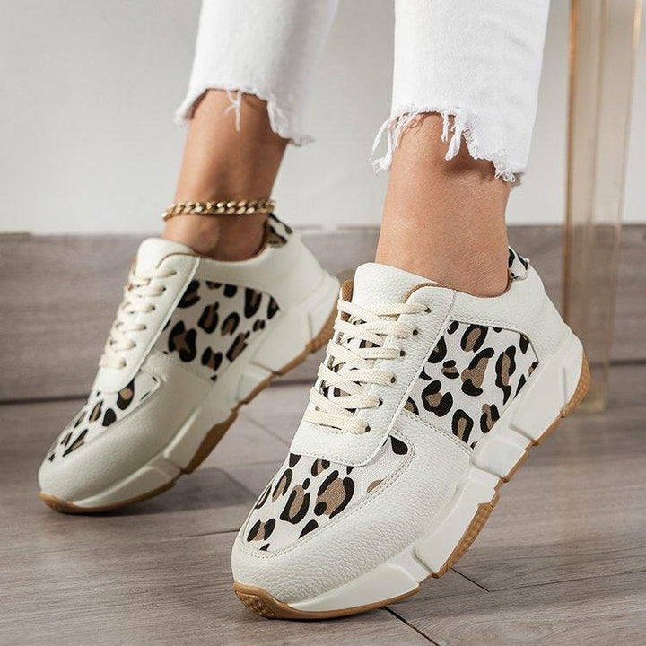 Large Size Leopard Print Casual Pumps Women's Spring And Autumn New Flat Lace-up Sports Casual Shoes - Super Amazing Store