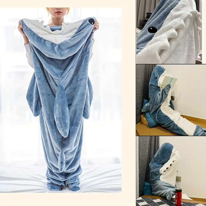 Shark Onesie Blanket For Adults, Shark Blanket Hoodie, Shark Blanket Super Soft Cozy Flannel, Boys Girls Cosplay Costume Sleeping Bag For Night - Super Amazing Store