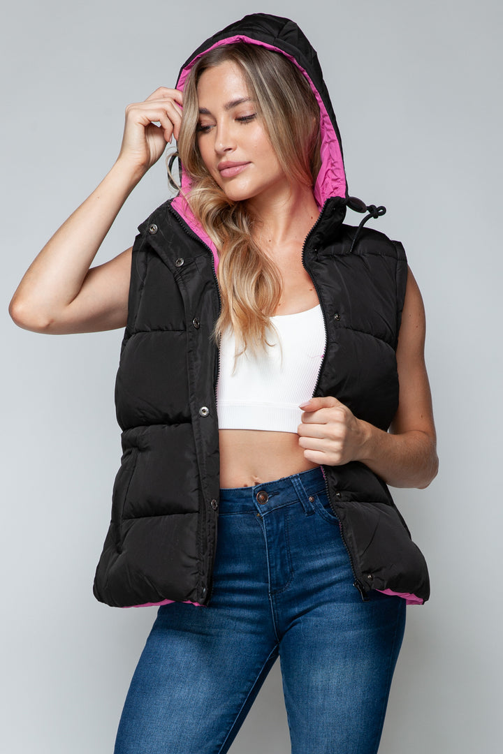 Snobbish Snap and Zip Closure Hooded Vest Trendsi