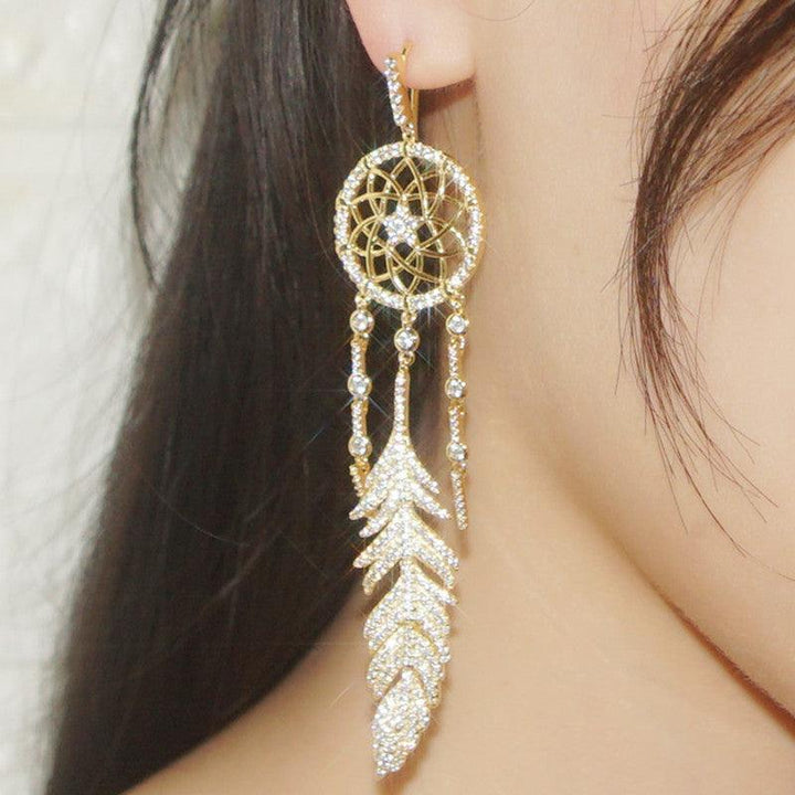 Sterling Silver Earrings Set With Diamonds To Catch Dream Net Feathers - Super Amazing Store