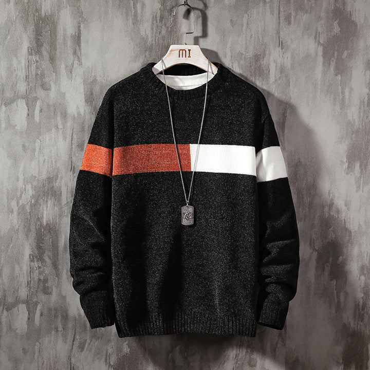 Loose-colored pullover handsome sweater - Super Amazing Store